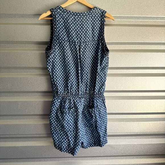 Anthropologie Hei Hei Romper Womens Size 4 Polka Dot Linen Pockets Chambray Boho - Picture 11 of 13
